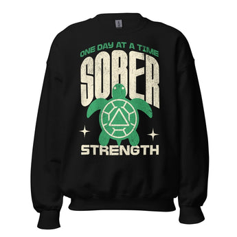 Sober Strength Recovery Turtle Unisex Sweatshirt - Black / S | Sobervation