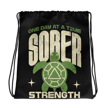 Sober Strength Turtle Drawstring Bag – One Day at a Time - Default Title | Sobervation