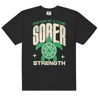 Sober Strength – Turtle Recovery Heavyweight T-shirt - Black / S | Sobervation