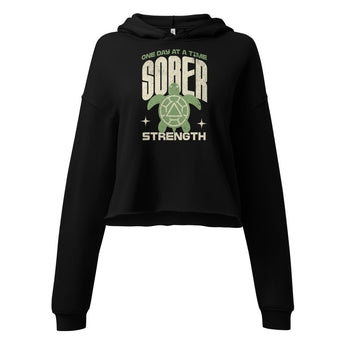 Sober Strength Women’s Crop Hoodie – Recovery Turtle - Black / S | Sobervation