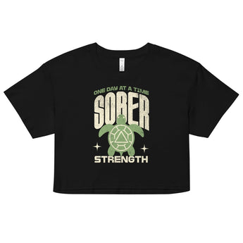 Sober Strength Women’s Crop Top – Recovery Turtle - Black / XS | Sobervation