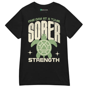 Sober Strength Women’s Essential Tee – Recovery Turtle - Black / S | Sobervation