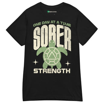 Sober Strength Women’s Essential Tee – Recovery Turtle - Black / S | Sobervation