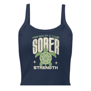 Sober Strength Women’s Micro-Rib Tank – Recovery Turtle - Solid Navy Blend / XS | Sobervation