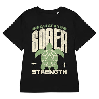 Sober Strength Women’s Organic Tee – Recovery Turtle - Black / S | Sobervation
