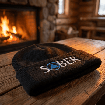 Sober Symbol Cuffed Beanie – Sobriety Emblem Recovery Beanie - Black Cuffed Beanie - Sobervation