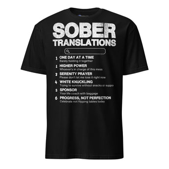 Sober Translations – Funny Recovery Essential Tee - Black / S | Sobervation