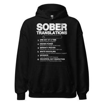 Sober Translations – Funny Recovery Hoodie - Black / S | Sobervation