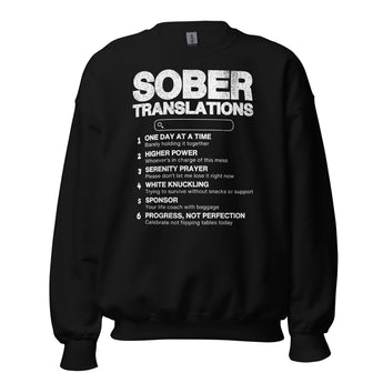 Sober Translations – Funny Recovery Sweatshirt - Black / S | Sobervation