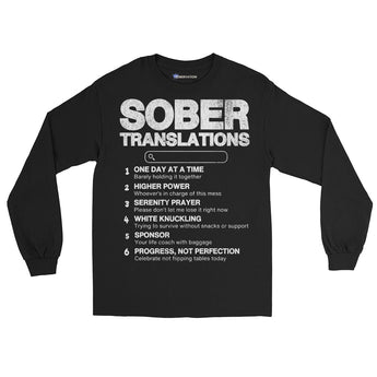 Sober Translations Long Sleeve Tee – Funny & Honest Recovery Shirt - Black / S | Sobervation