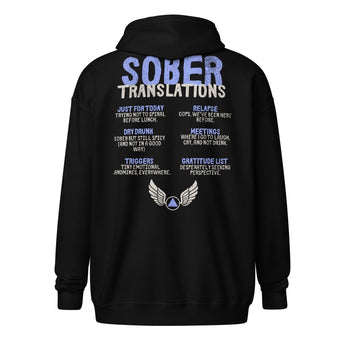 Sober Translations Vol. 2 Reimagined – Zip-Up Recovery Hoodie - Black / S | Sobervation