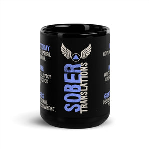 Sober Translations Vol. 2 – Black Glossy Mug (11 oz & 15 oz) - 11 oz | Sobervation