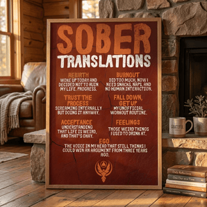 Sober Translations Vol. 4 Framed Poster | Recovery Wall Art | 24x36 Large Format Print - Red Oak Framed Poster - Sobervation