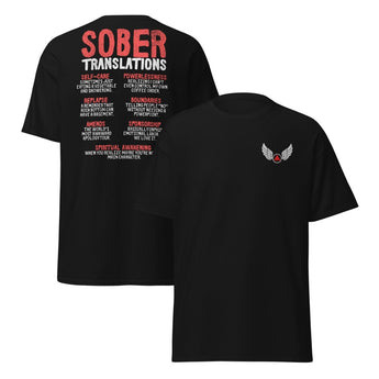 Sober Translations Volume 3 Essential Tee – Wings of Recovery Embroidered (Front + Back Print) - S | Sobervation