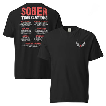 Sober Translations Volume 3 Premium Tee – Wings of Recovery Embroidered - Black / S | Sobervation