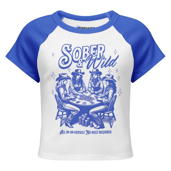 Sober & Wild Women’s Micro Rib Raglan Baby Tee – No Buzz Required - S | Sobervation