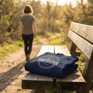 Sobervation Logo Embroidered Hoodie - Premium Recovery Streetwear - Navy Embroidered Hoodie - Sobervation