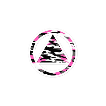 Sobriety Camo Pink Vinyl Sticker - Pink Camo AA Symbol Sticker - 3″×3″ | Sobervation