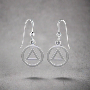AA Symbol Sterling Silver Earrings - Circle Triangle Recovery Earrings - Default Title | Sobervation