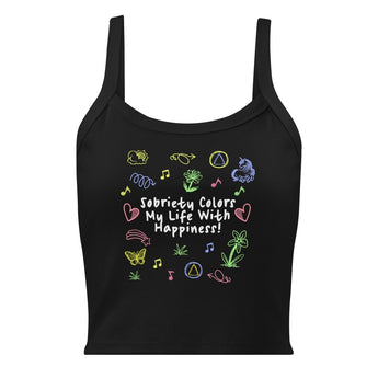 Sobriety Colors My Life With Happiness – Doodle Art Tank Top - Solid Black Blend / XS | Sobervation