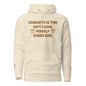 Sobriety is the Gift Premium Hoodie – Embroidered Recovery Apparel - Bone / S | Sobervation