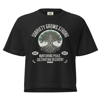 Recovery Roots Women's Heavyweight Boxy Tee – Sobriety Grows Strong - Black / S | Sobervation