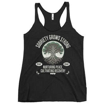 Sobriety Grows Strong – Women’s Racerback Tank - Vintage Black / XS | Sobervation