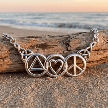 Sobriety Heart & Peace Necklace – Sterling Silver Recovery Jewelry TNC556 - Necklace - Sobervation