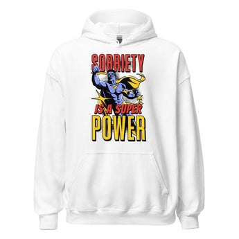 Sobriety is a Superpower Hoodie – Superhero Recovery Apparel - White / S | Sobervation