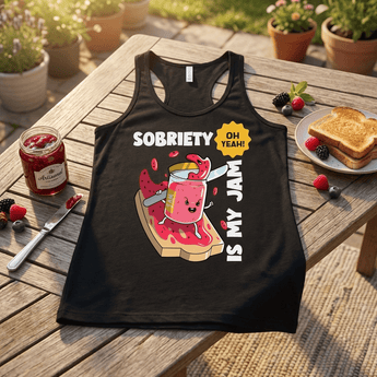Sobriety Is My Jam Women's Racerback Tank - Fun Recovery Statement Apparel - Vintage Black / XS | Sobervation