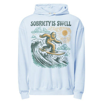 Sobriety is Swell Bigfoot Hoodie | Garment-Dyed Surfing Recovery Sweatshirt - Hydrangea / S | Sobervation