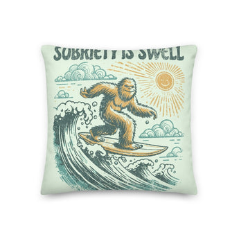Sobriety Is Swell Premium Pillow – Surf Through Recovery in Style - 18″×18″ | Sobervation