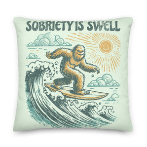 Sobriety Is Swell Premium Pillow – Surf Through Recovery in Style - 22″×22″ | Sobervation