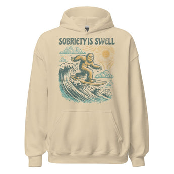 Sobriety Is Swell Bigfoot Hoodie - Unisex Recovery Sweatshirt - Sand / S | Sobervation