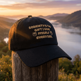 Sobriety Is the Gift – Embroidered Dad Hat - Black Classic Dad Hat - Sobervation