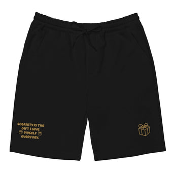 Sobriety Is the Gift Embroidered Fleece Shorts – Daily Affirmation Recovery Streetwear - Black / S | Sobervation