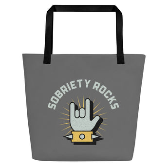 Sobriety Rocks All-Over Print Tote Bag – Rock & Roll Recovery Bag - Default Title | Sobervation