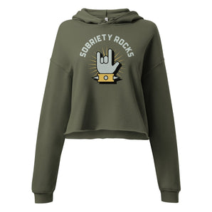 Sobriety Rocks Crop Hoodie – Recovery Apparel - Military Green / S | Sobervation