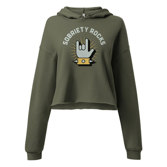 Sobriety Rocks Crop Hoodie – Recovery Apparel - Military Green / S | Sobervation