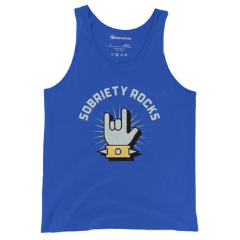 Sobriety Rocks Men's Tank - Rock 'n' Roll Recovery Tank - True Royal / XS | Sobervation