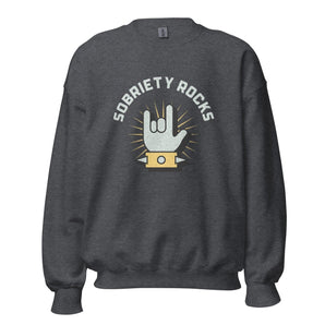 Sobriety Rocks Sweatshirt – Hand Gesture Recovery Apparel - Dark Heather / S | Sobervation