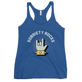 Sobriety Rocks Women's Racerback Tank - Rock 'n' Roll Recovery Tank - Vintage Royal / XS | Sobervation