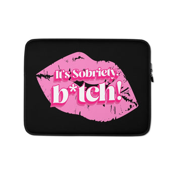 It's Sobriety B*tch Pink Lips Laptop Sleeve – Sassy Recovery Tech Accessory - 13″ | Sobervation