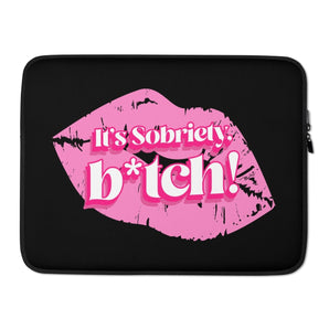 It's Sobriety B*tch Pink Lips Laptop Sleeve – Sassy Recovery Tech Accessory - 15″ | Sobervation