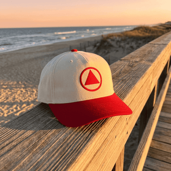 Sobriety Symbol 5 Panel Mid - Profile Baseball Cap – Embroidered Recovery Hat - Red/Natural 5 Panel Mid Profile Baseball Cap - Sobervation
