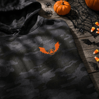Sobriety Symbol Bat Embroidered Heavyweight Hoodie | Halloween Recovery Sweatshirt -Black Camo Embroidered Hoodie - Sobervation