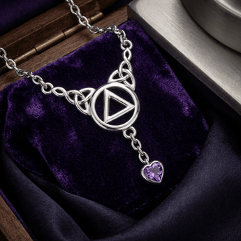 Sobriety Symbol Heart Necklace – Sterling Silver Recovery Jewelry TNC557 - Genuine Amethyst Necklace - Sobervation