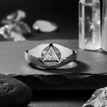 Sobriety Triangle Sterling Silver Inlaid Ring - Recovery Symbol Jewelry TRI1932 - White Cubic Zirconia Ring - Sobervation