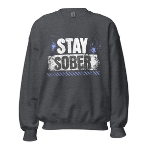 Stay Sober Distressed Crewneck Sweatshirt – Unisex - Dark Heather / S | Sobervation