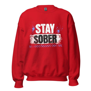 Stay Sober Distressed Crewneck Sweatshirt – Unisex - Red / S | Sobervation